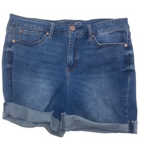 Seven7 Womens Size 14 Blue Denim Bermuda Shorts Cuffed Stretch Medium Wash